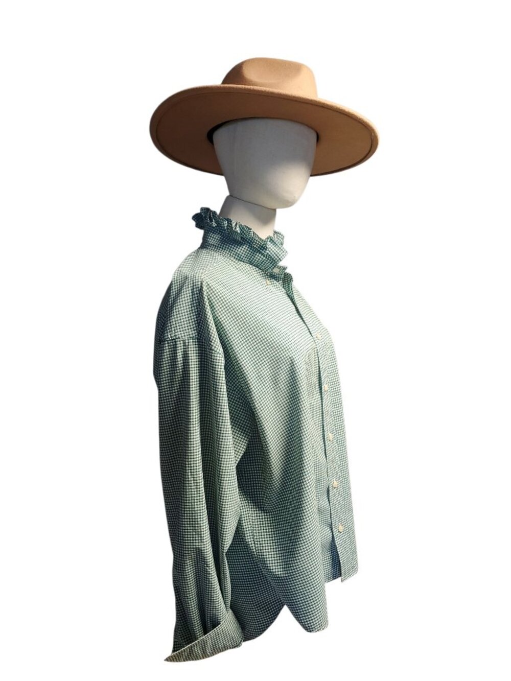 Reworked Upcycled Long Sleeve Ruffled Collar Blouse